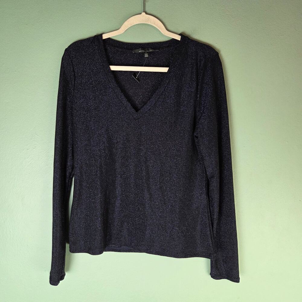 White House Black Market WHBM Womens Large Sparkle Knit VNeck Top Party Holiday